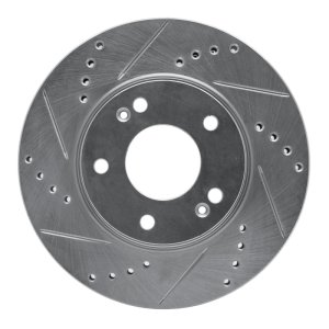 Hyundai Santa Fe Brake Rotor (1) - Front Left - R1 Concepts - Drilled & Slotted - Silver - `01-`05